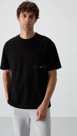 Siyah Pamuklu Kalın Yüzeyi Dokulu Oversize Fit  Baskılı Erkek T-Shirt - 88370