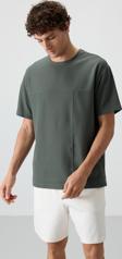 Haki Waffle İnterlok Yüzeyi Dokulu Oversize Fit Basic Erkek T-Shirt - 88380