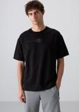 Siyah Pamuklu Kalın Yumuşak Dokulu Oversize Fit Baskılı Erkek T-Shirt - 88323