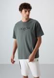 Haki Pamuklu Kalın Yumuşak Dokulu Oversize Fit Baskılı Erkek T-Shirt - 88329