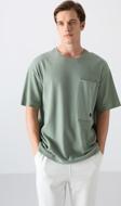 Açık Yeşil Pamuklu Kalın Yüzeyi Dokulu Oversize Fit Basic Erkek T-Shirt - 88341