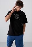 Siyah - Beyaz Pamuklu Kalın Yumuşak Dokulu Oversize Fit Baskılı Erkek T-Shirt - 88324