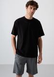 Siyah Pamuklu Kalın Yumuşak Dokulu Oversize Fit Baskılı Erkek T-Shirt - 88343