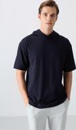 Lacivert Pamuklu Kalın Yumuşak Dokulu Oversize Fit Basic Erkek T-Shirt - 88352