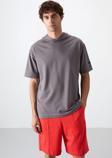 Koyu Gri Pamuklu Kalın Yumuşak Dokulu Oversize Fit Basic Erkek T-Shirt - 88352