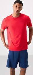 Kırmızı Polyester Nefes Alan Dokulu İnce Esnek Standart Fit Erkek Performans T-Shirt - 88388