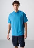 Petrol Mavi Pamuklu Kalın Yumuşak Dokulu Oversize Fit Basic Erkek T-Shirt - 88352