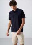 Lacivert Pamuklu Kalın Yumuşak Dokulu Standart Fit Basic Polo Yaka Erkek T-Shirt - 88348