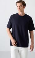 Lacivert Pamuklu Kalın Yumuşak Dokulu Oversize Fit Basic Erkek T-Shirt - 88349