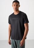 Siyah Polyester Nefes Alan Dokulu İnce Esnek Standart Fit Erkek Performans T-Shirt - 88385