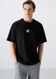 Siyah Pamuklu Kalın Yumuşak Dokulu Oversize Fit Baskılı Erkek T-Shirt - 88350