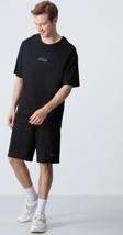 Siyah Pamuklu Kalın Yumuşak Dokulu Oversize Fit Basic Erkek Şort Takım - 85259