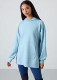 Açık Mavi Balon Kol Yazı Nakışlı Kadın Oversize Tunik Sweatshirt - 97163