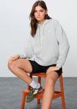 Taş Kompakt Pamuklu Kalın Pürüzsüz Dokulu Kapüşonlu Oversize Fit Kadın Sweatshirt - 97291