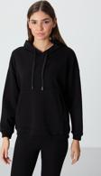 Siyah Kompakt Pamuklu Kalın Pürüzsüz Dokulu Kapüşonlu Oversize Fit Kadın Sweatshirt - 97291
