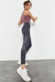 Antrasit Yüksek Bel Yazı Baskılı Slim Fit Dar Paça Kadın Tayt - 94544