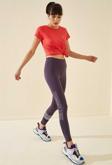 Mor Yüksek Bel Yazı Baskılı Slim Fit Dar Paça Kadın Tayt - 94544