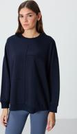 İndigo Kompakt Pamuklu Kalın Pürüzsüz Dokulu O Yaka Oversize Fit Kadın Sweatshirt - 97288