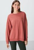 Kiremit Kompakt Pamuklu Kalın Pürüzsüz Dokulu O Yaka Oversize Fit Kadın Sweatshirt - 97288