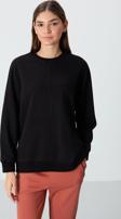 Siyah Kompakt Pamuklu Kalın Pürüzsüz Dokulu O Yaka Oversize Fit Kadın Sweatshirt - 97288
