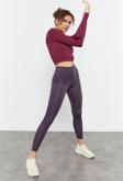 Mor Yüksek Bel Streç Slim Fit Dar Paça Kadın Tayt - 94545