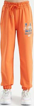 Oranj Yazı Nakışlı Standart Kalıp Jogger Kız Çocuk Eşofman Alt - 75120