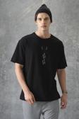 Siyah %100 Pamuk Kalın Yumuşak Dokulu Oversize Fit Baskılı Erkek T-Shirt - 88355
