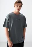 Haki %100 Pamuk Kalın Yumuşak Dokulu Oversize Fit Baskılı Erkek T-Shirt - 88359