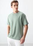 Açık Yeşil Pamuklu Kalın Yumuşak Dokulu Oversize Fit Basic Erkek T-Shirt - 88377