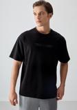 Siyah Pamuklu Kalın Yumuşak Dokulu Oversize Fit Baskılı Erkek T-Shirt - 88374