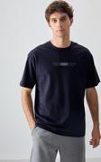 Lacivert Pamuklu Kalın Yumuşak Dokulu Oversize Fit Baskılı Erkek T-Shirt - 88374
