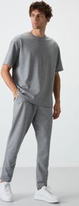 Gri Melanj Pamuklu Kalın Yumuşak Dokulu Oversize Fit Basic Erkek Eşofman Takım - 85251