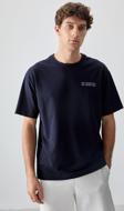 Lacivert Pamuklu Kalın Yumuşak Dokulu Oversize Fit Baskılı Erkek T-Shirt - 88375