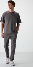 Koyu Gri Pamuklu Kalın Yumuşak Dokulu Oversize Fit Basic Erkek Eşofman Takım - 85251