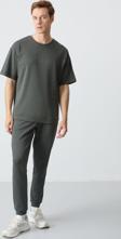 Haki Pamuklu Kalın Yumuşak Dokulu Oversize Fit Basic Erkek Eşofman Takım - 85261
