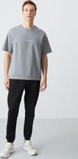 Gri Melanj  Siyah Pamuklu Kalın Yumuşak Dokulu Oversize Fit Basic Erkek Eşofman Takım - 85261