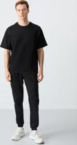 Siyah Pamuklu Kalın Yumuşak Dokulu Oversize Fit Basic Erkek Eşofman Takım - 85261