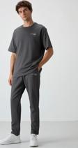 Haki Pamuklu Kalın Yumuşak Dokulu Oversize Fit Nakışlı Erkek Eşofman Takım - 85252