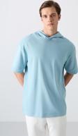 Açık Mavi Pamuklu Kalın Yüzeyi Dokulu Oversize Fit Basic Erkek T-Shirt - 88335