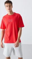 Fiesta Pamuklu Kalın Yüzeyi Dokulu Oversize Fit Baskılı Erkek T-Shirt - 88336