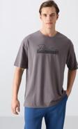 Koyu Gri Pamuklu Kalın Yumuşak Dokulu Oversize Fit Baskılı Erkek T-Shirt - 88334