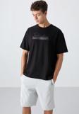 Siyah Pamuklu Kalın Yumuşak Dokulu Oversize Fit Baskılı Erkek T-Shirt - 88334