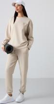 Bej Basic Pamuklu O Yaka Oversize Lastik Paça Kadın Eşofman Takım - 95287