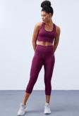 Bordo Yüksek Bel Toparlayıcı Çapraz Sırt Detaylı Slim Fit Kadın Tayt Takım - 95283