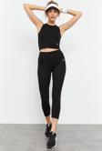 Siyah Yüksek Bel Kapri-Crop Atlet Slim Fit Kadın Tayt Takım - 95284