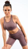 Gül Kurusu Yüksek Bel Toparlayıcı Slim Fit Büstiyer Biker Kadın Tayt Takım - 95303