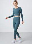 Orman Yeşili Yüksek Bel Uzun Kollu Slim Fit Crop Top Kadın Tayt Takım - 95286