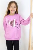 Breeze Kız Çocuk Sweatshirt Pullu Yazı Baskılı 4-8 Yaş, Lila