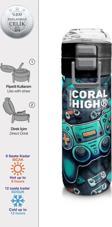 Coral High Kids Nefti Gamer Desenli Pipetli ve Direkt İçim Çelik Termos 500 ml 31861