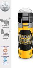 Coral High Kids Sarı Siyah Robot Desenli Pipetli ve Direkt İçim Çelik Termos 500 ml 31862